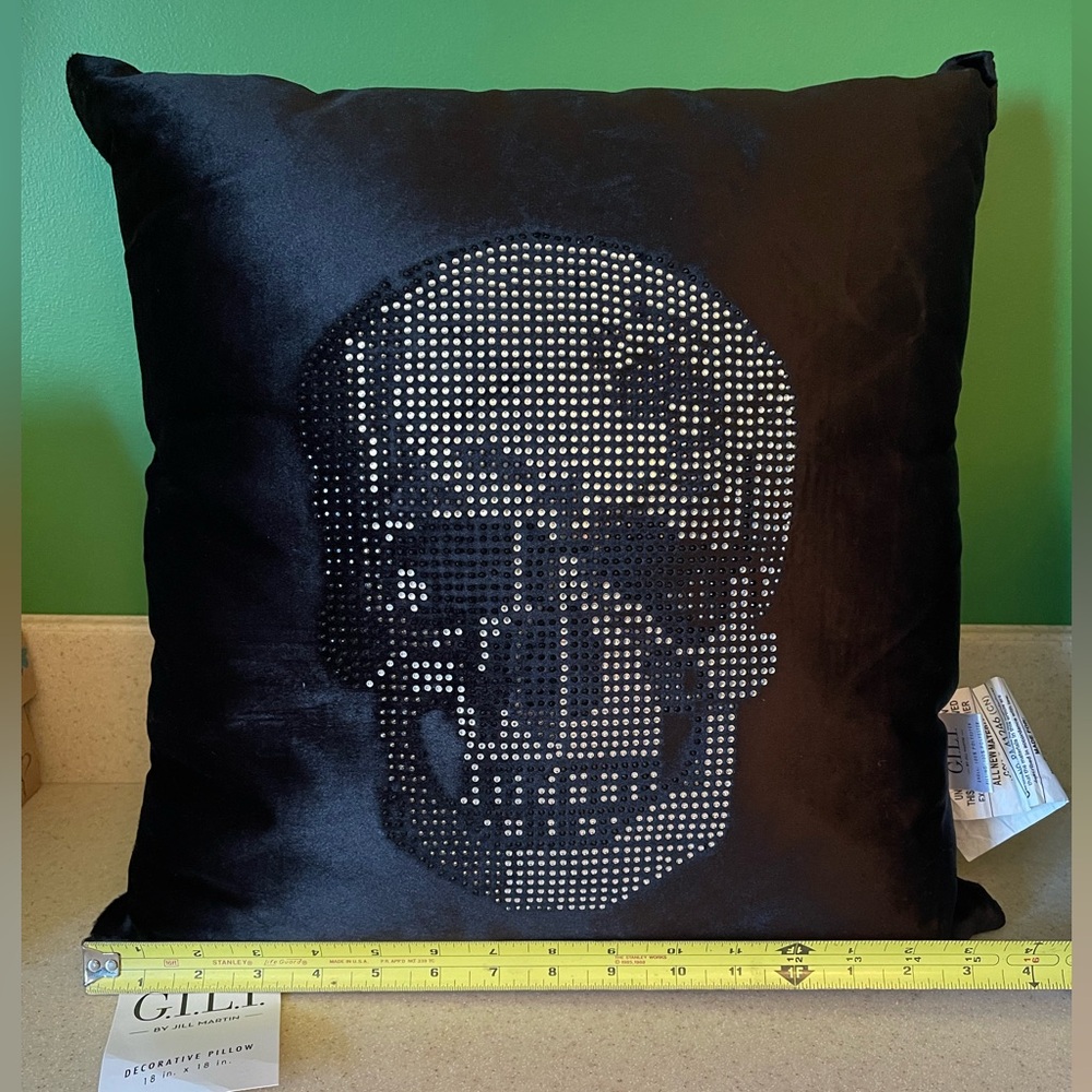 Black Skull Decorative Pillow GILI NWT